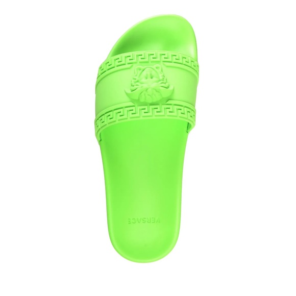 New Versace Women's Green Neon Medusa Head Embossed Slippers - Picture 10 of 11